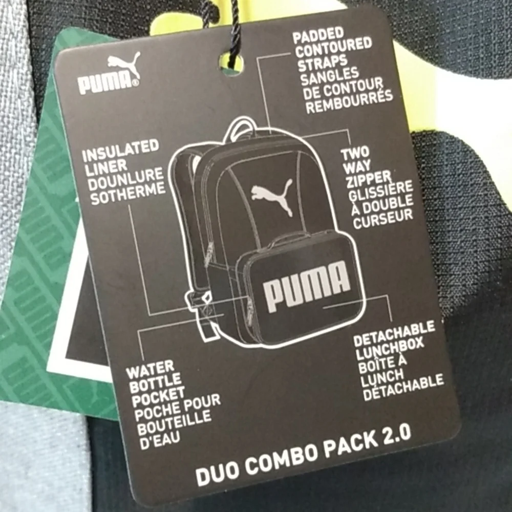 PUMA DUO COMBO 2.0 GRAY BLACK LIME GREEN BACKPACK SIZE OS NWT